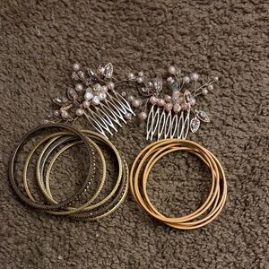 Elegant Gold and peach bangle Set with peach Pearl Hair Combs